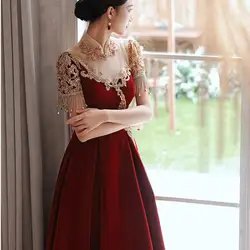 Chinese Velvet Bride Wedding Dress Stand Collar Lace Formal Party Gown With Tassels A-Line Elegant Vestidos De Festa Cheongsam