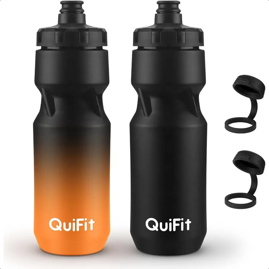 

QuiFit Cycling Water Bottle 24oz 2 Pack Sports Water Bottle BPA Free Leakproof Lightweight With Dust Cap Fits for Most Bike Dri