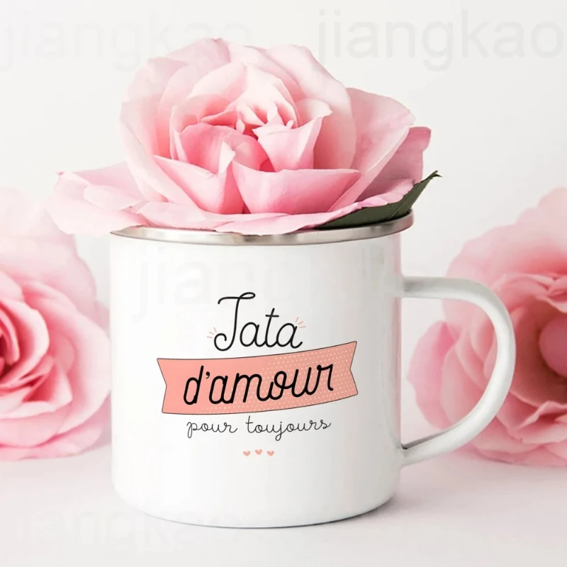 Super Tata Rainbow French Printed Enamel Cup Coffee Mug Drinks Milk Cups Camping Mugs Best Birthday Holiday Gift for Auntie Aunt