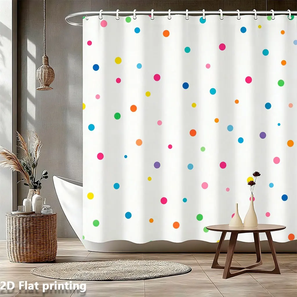 

Shower Curtain 71x71" Polka Dot Print – White, Multi-Size Color Dots, Waterproof Polyester, Grommet Top, Kids & Modern Decor