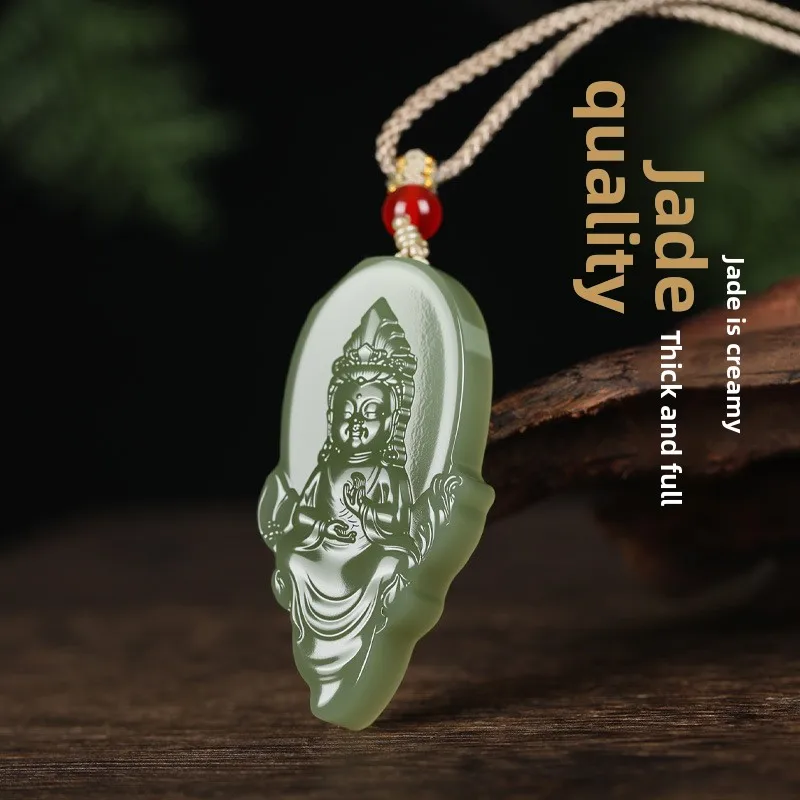 Chinese Style Natural Hetian Jade Baby Guanyin Pendant Lucky Blessing Amulet Necklace For Men Women Good Fortune Peace Jewelry