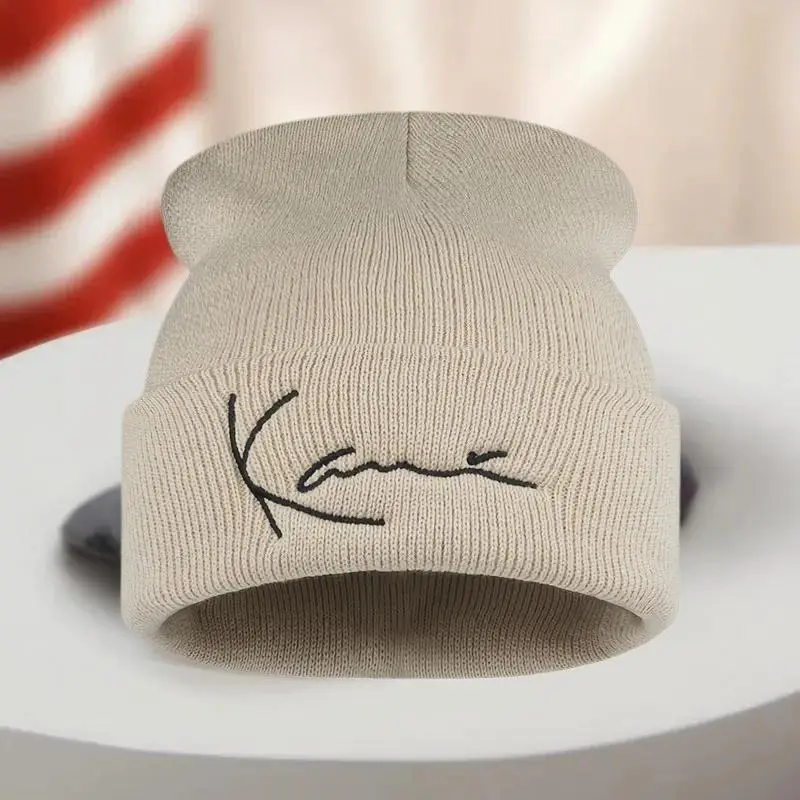 قبعة كارل كاني الرجعية المطرزة محبوك للرجال والنساء الشتاء الدفء مقنعين محبوك قبعة #3