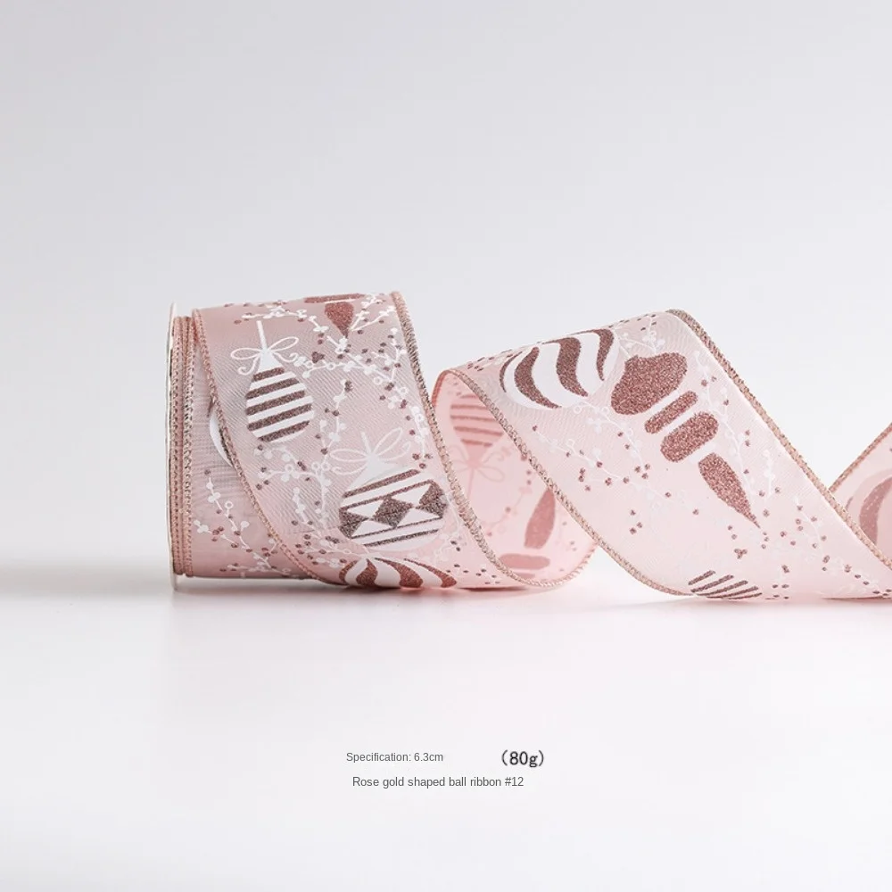 10 Yards Christmas Ribbons Imitation Hemp Material Wired Edge Weave Ribbon Rose Gold Christmas Gift Packaging