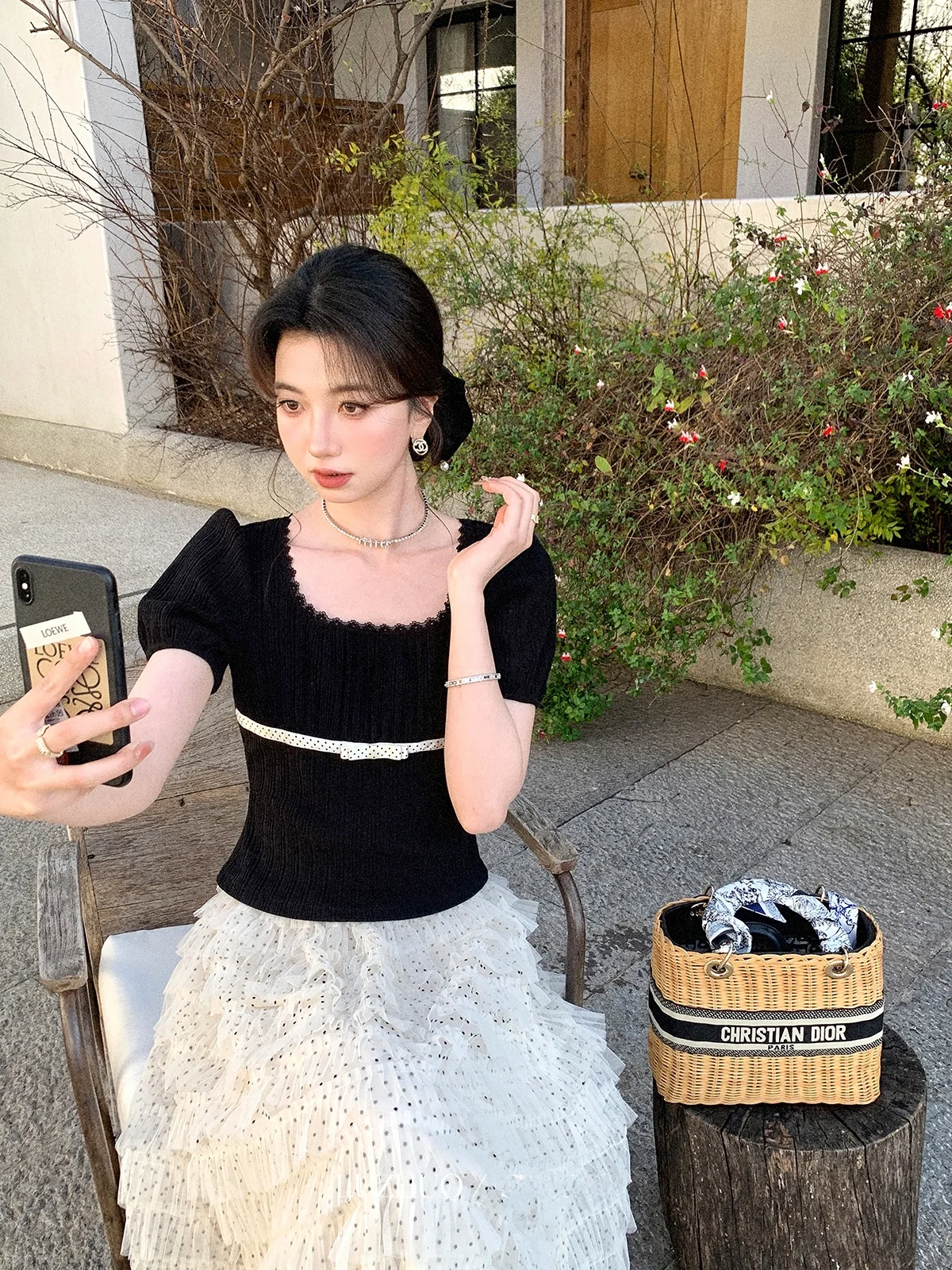 

Летняя женская трикотажная футболка с квадратным вырезом, подчеркивающая талию, дышащая, в французском стиле, для повседневной носки и путешествий