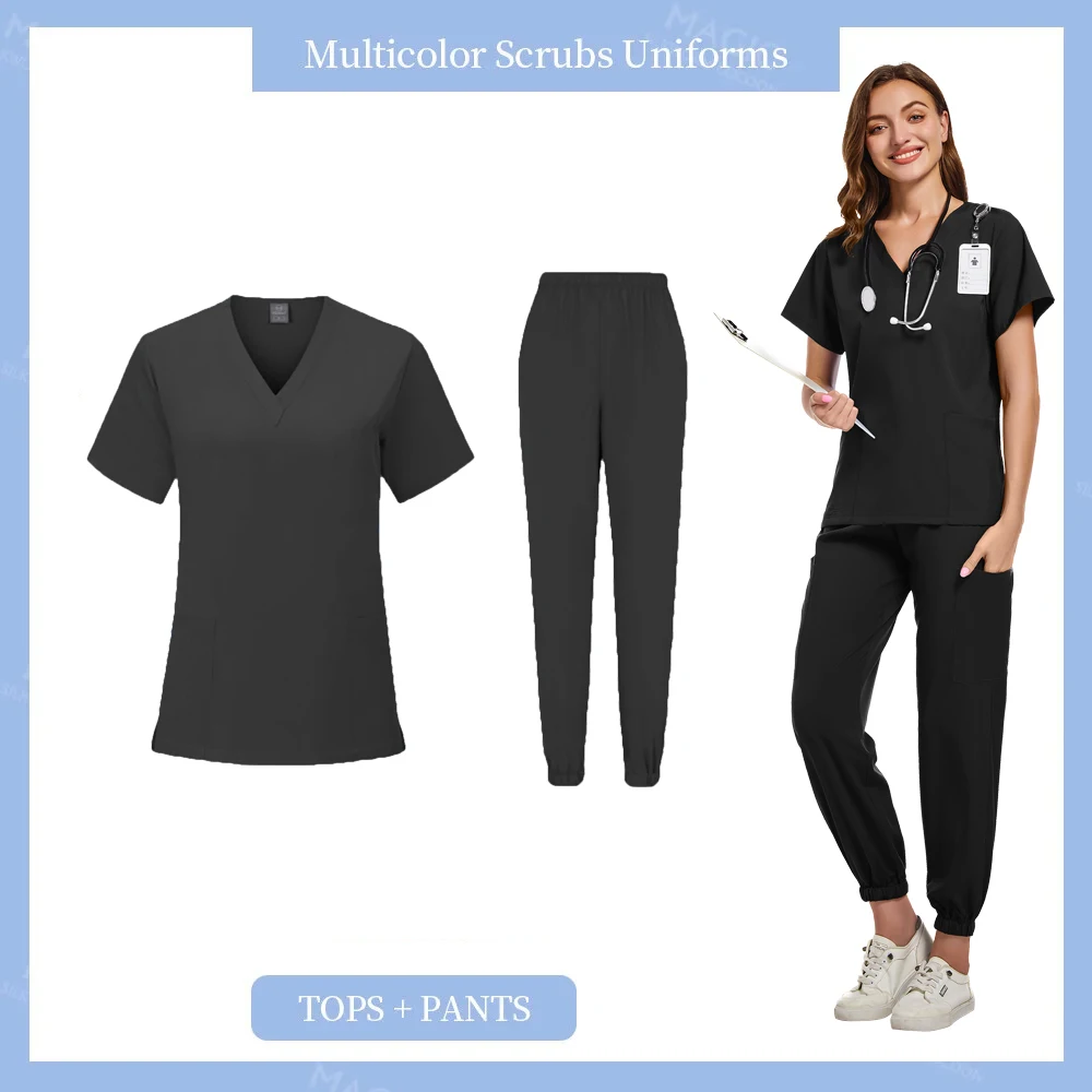 Polychrome Surgery Uniforms Suit Nurse Accessories Hospital Medical Uniform Women Men Dental Scrubs Set Beauty Spa Work Clothes