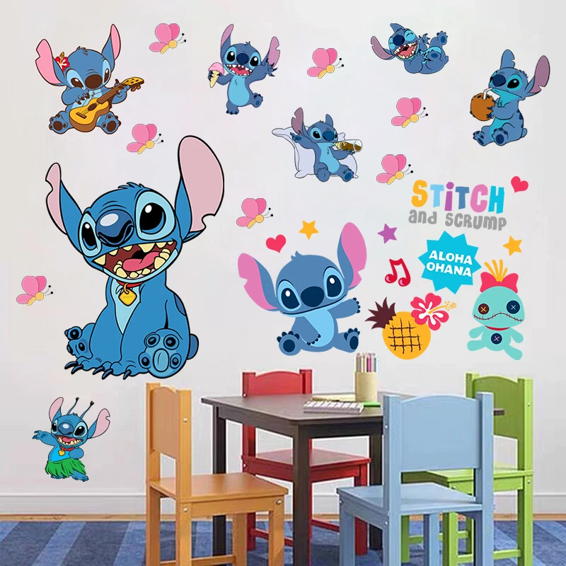 New Hot Sales Cartoon Lilo & Stitch Movie Wall Stickers For Kid's Room Kindergarten Living Room Wall Decoration Animated Poster