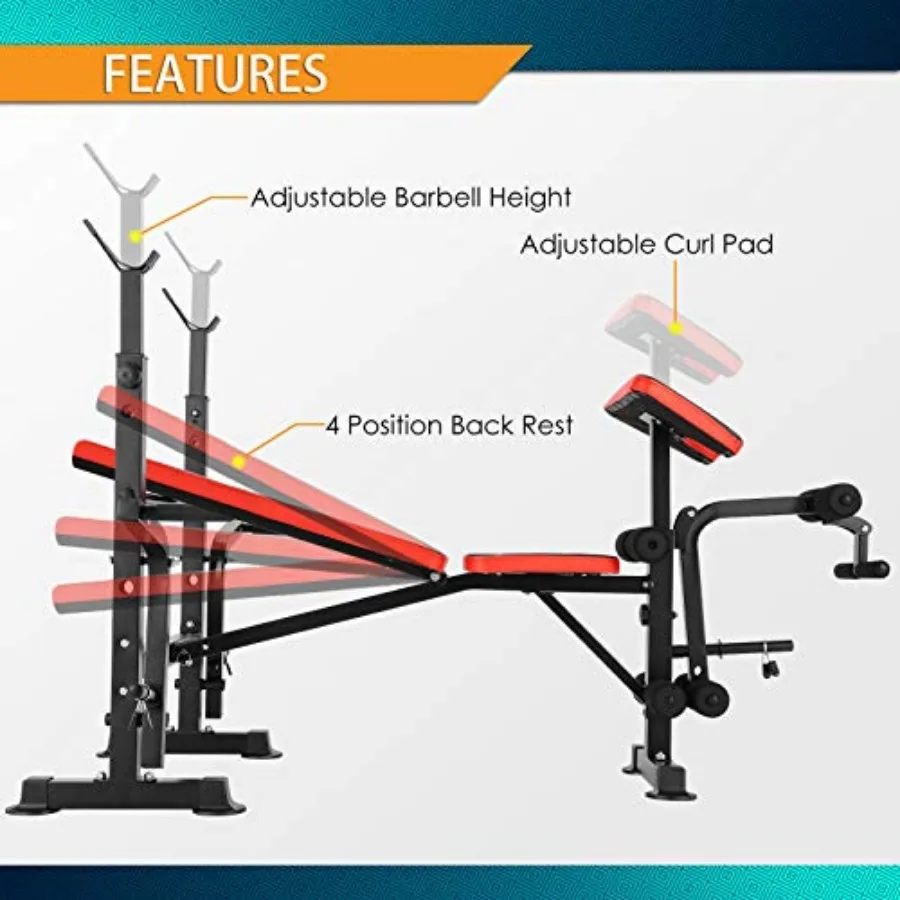 مجموعة مقاعد البدلاء الأولمبية القابلة للتعديل بوزن 600 رطل مع رف القرفصاء لصالة الألعاب الرياضية المنزلية: مجموعة ضغط مقاعد البدلاء قابلة للطي مع تجعيد الواعظ #2