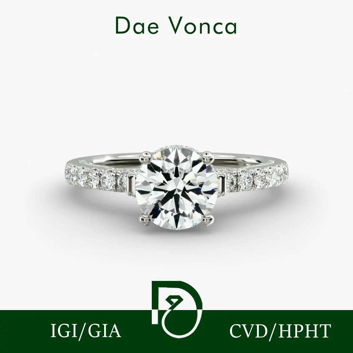 

Hidden Halo Diamond Ring 18K White Gold Round Lab Grown Genuine Diamond Ring IGI Certificate Lace Milgrain Engagement Ring