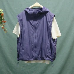 2024 Korean Zipper Vests Women Casual Loose Hooded Sleeveless Vest Fashion Thin Coat Summer Trend Waistcoat Tops