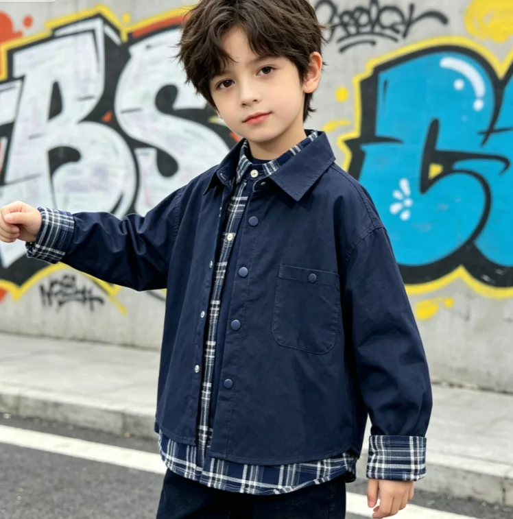 Boys' Coat 2026 Spring and Autumn New Children's Wear Korean Style Boys and Girls Handsome Double-sided Plaid Coat