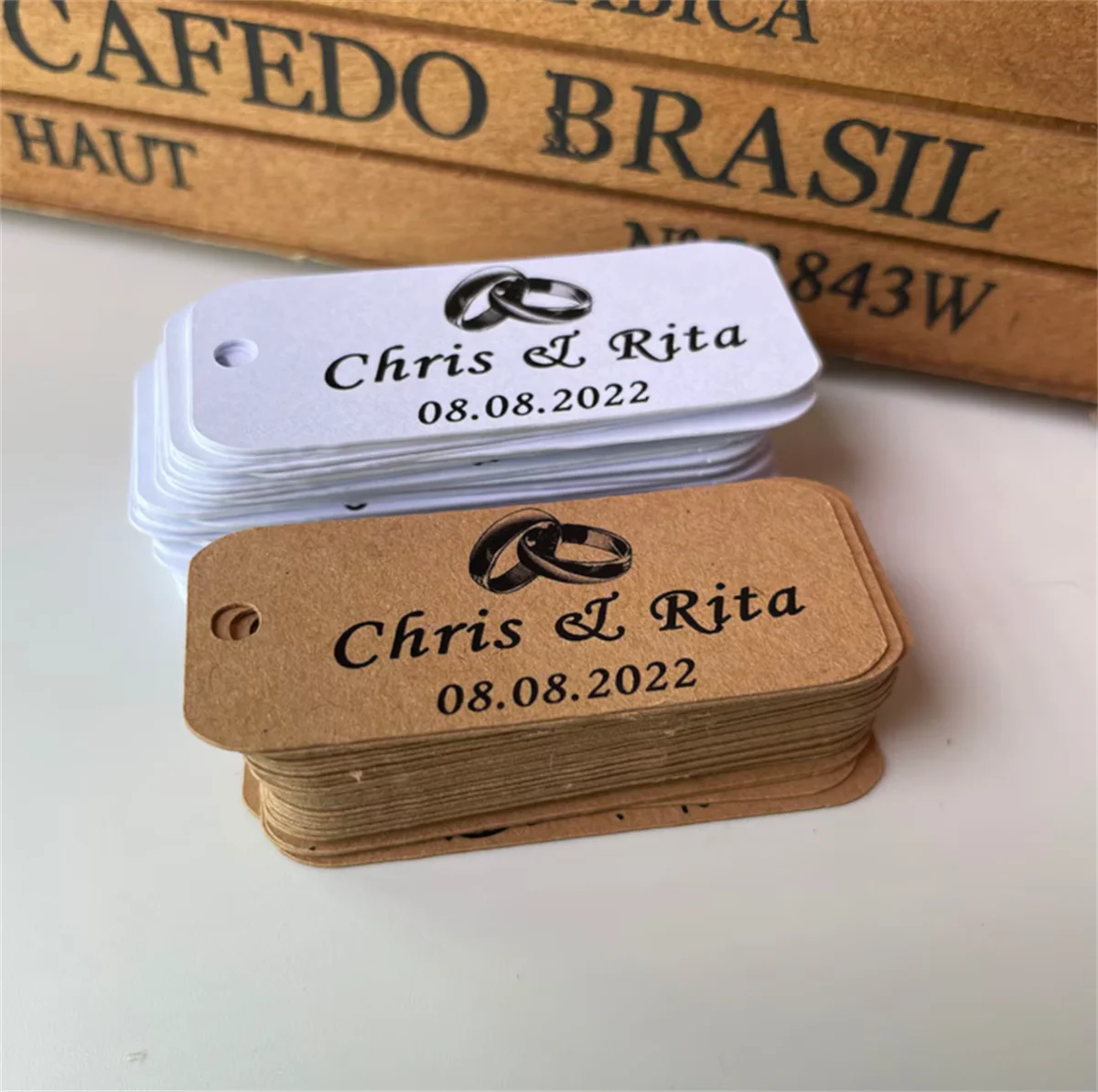 50pcs Personlized Mini Wedding Favor Tags Custom Name & Date Thank You Tags Party Decor Favors kraft paper