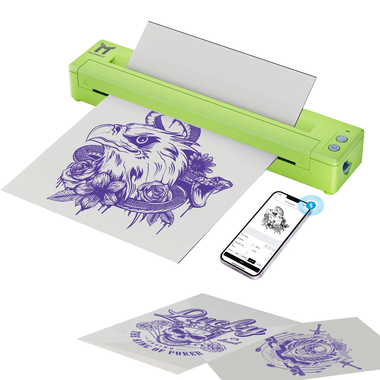 Tattoo Printer Portable Wireless Thermal Tattoo Stencil Printer Bluetooth Thermal Printer for Tattooing with 5pcs Transfer Paper