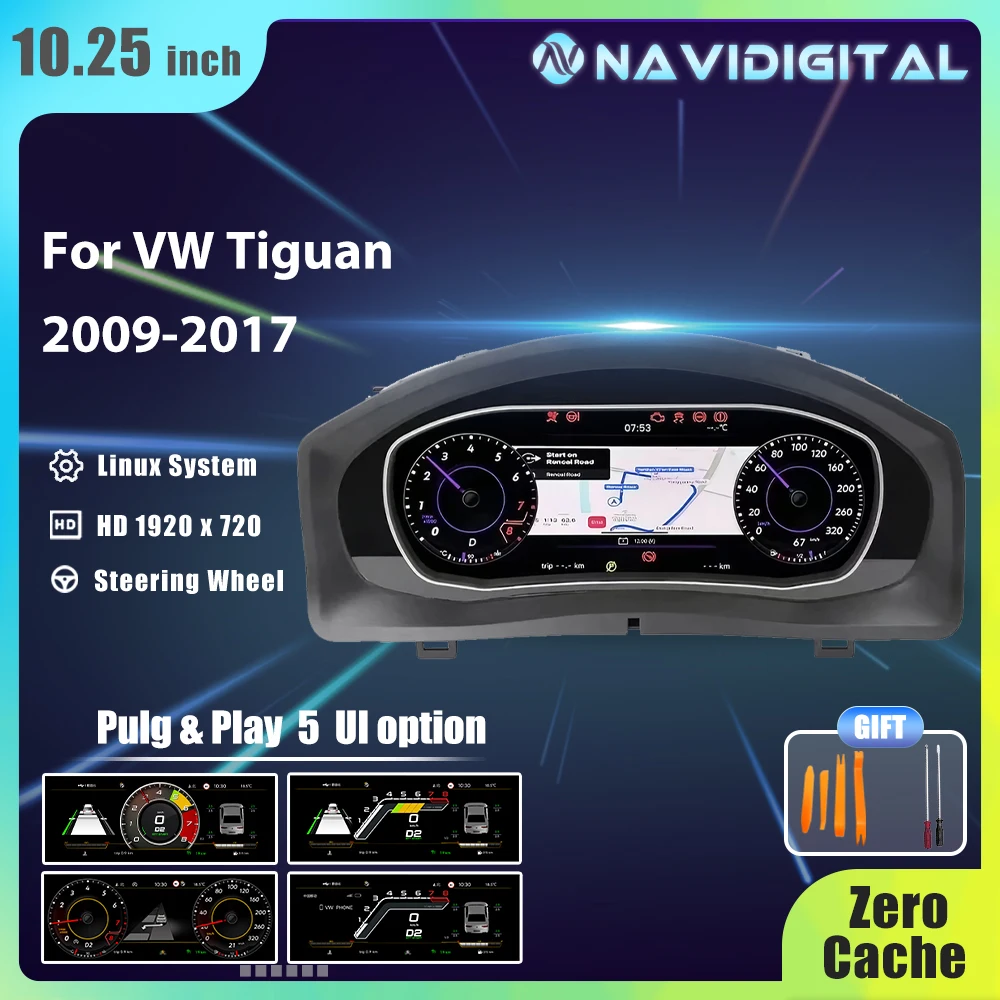 10.25‘’ LCD Digital Dashboard Cluster For Volkswagen Tiguan 2009 10 11 12 13 14 15 16 17 Years radio instrument Panel