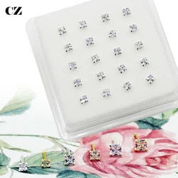 2022 New Design 925 Sterling Silver 2.0mm 2.5mm 3.0mm Square Shiny Zircon Nose Stud Piercing Jewelry Percing Nez Pircing Nariz
