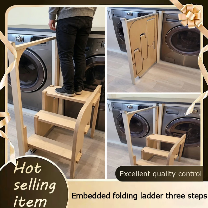 

Hidden Foldable 3-Step Step Stool Ultra-Thin Space-Saving Storage With Anti-Slip Pedal For Home Kitchen Cabinet And Closet