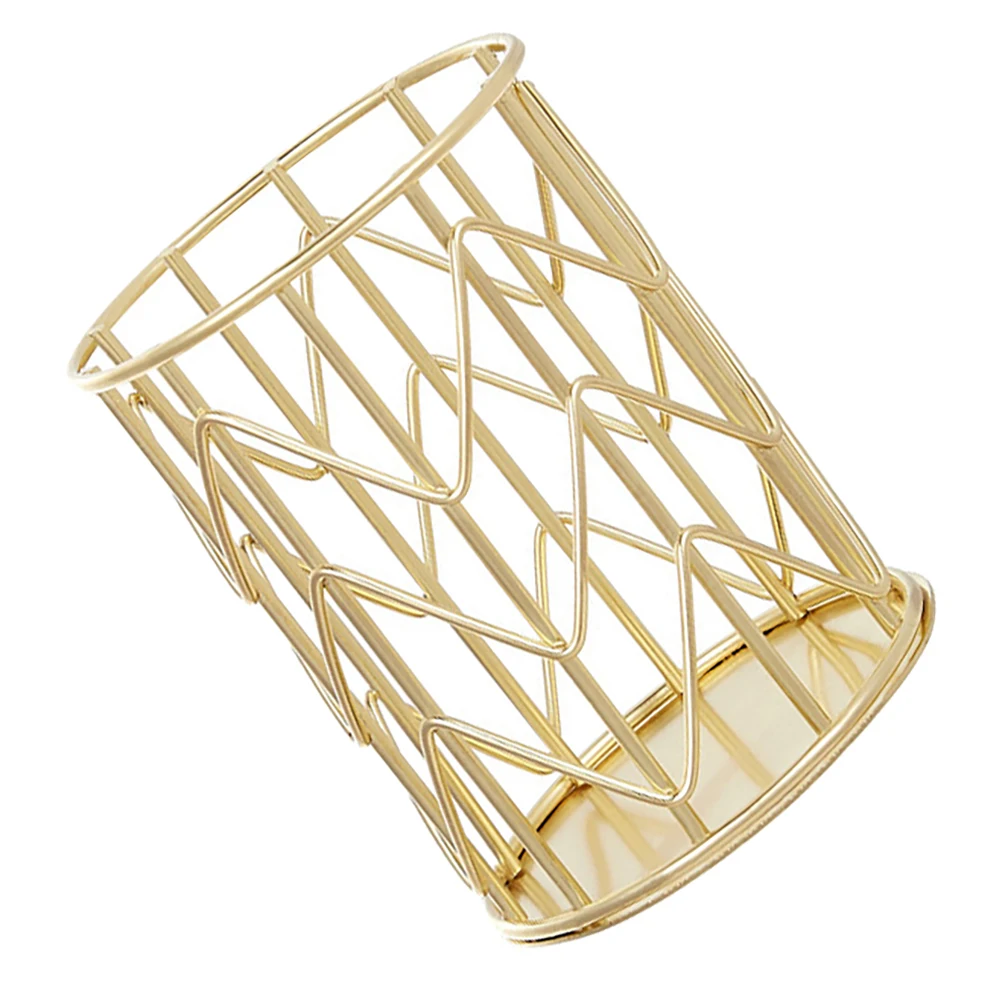 

1pc Gold Plated Iron Pen Holder Desk Organizer Wire Pencil Container Not Rust Elegant Design Makeup Brush Holder Desktop