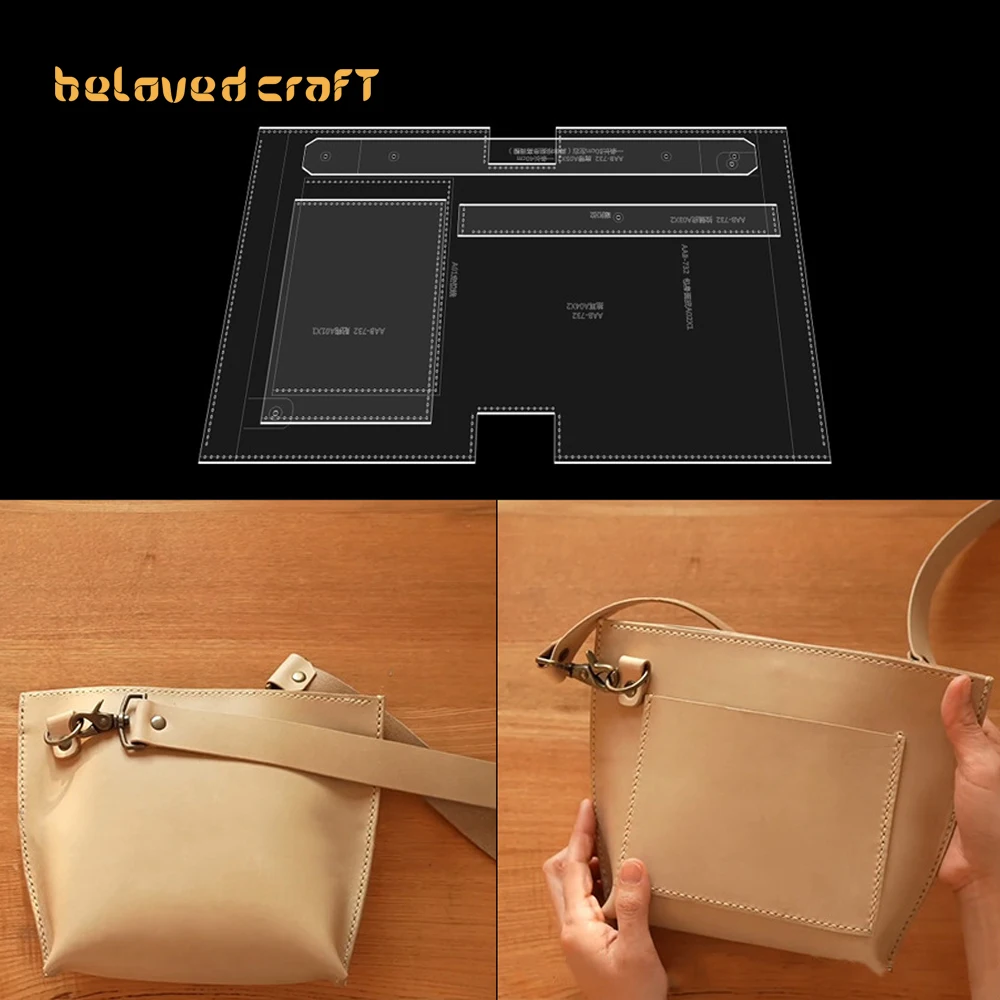 

BelovedCraft Leather Bag Pattern Making with Kraft Paper and Acrylic Templates for Single-shoulder Crossbody Bag