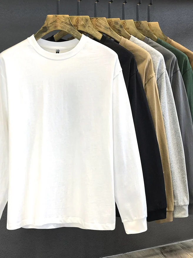 Breathable Pure Cotton Long Sleeve Men's Sweatshirt Loose Fit Comfortable T-Shirt American Style round Neck Base Shirt