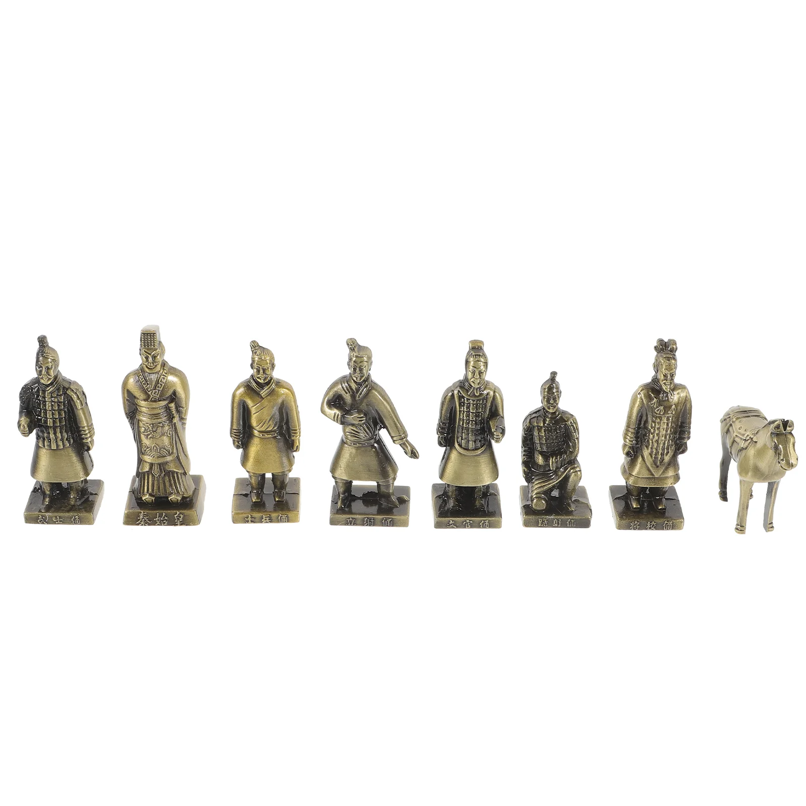 

8 Pcs Alloy Terracotta Warriors Figurine Metal Craft Statues Vintage Statue Decor for Living Room Shelf Decorations