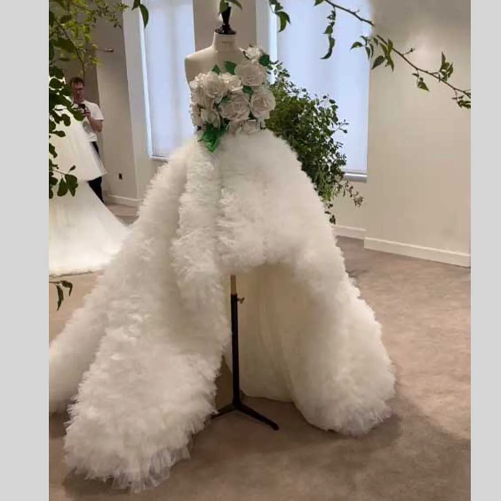 Saia de casamento de tule em camadas de luxo alta baixa fofa tule saias de noiva branco extra inchado malha saia de festa à noite para vestido prop