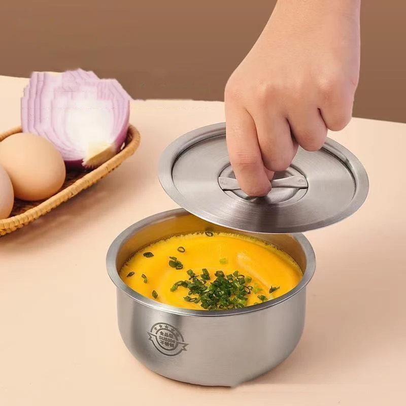 

Stainless Steel Steamed Egg Bowl With Lids Camping Tableware Fruit Salad Dessert Soup Bowl Food Container Rice Noodles Bowl