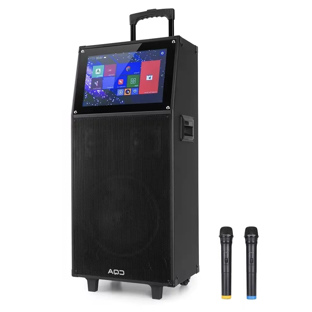 Multi-functional home theatre speaker 12 inch portable trolley karaoke speakers with android system 15.4 inch screen and mic