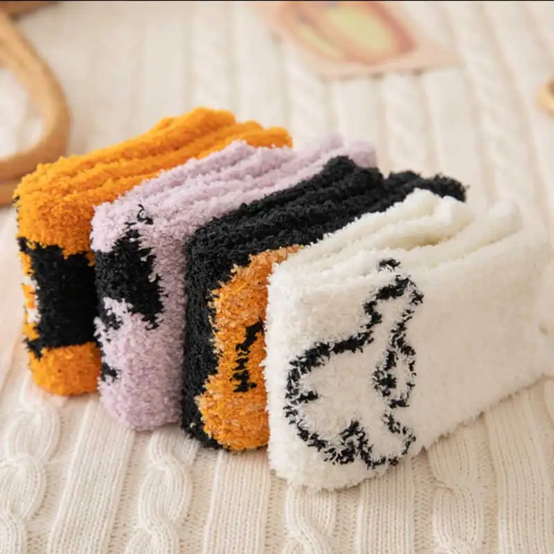 Halloween floor socks Non-slip thick mid-tube warm sleeping socks half-side coral velvet socks glue floor socks