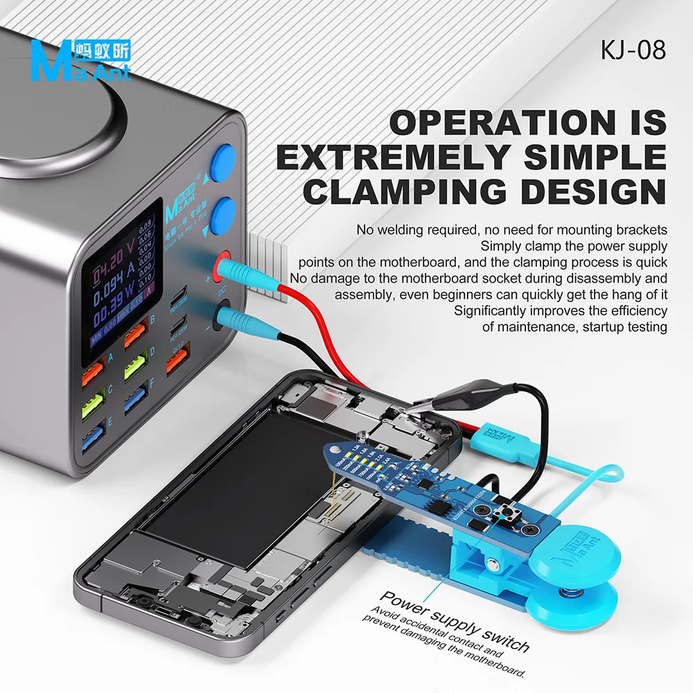 KJ-08 Universal Power Supply Clamp No Solder One Click Power On for Mobile Phones Motherboard Clip PCB Startup Test Repair Tool