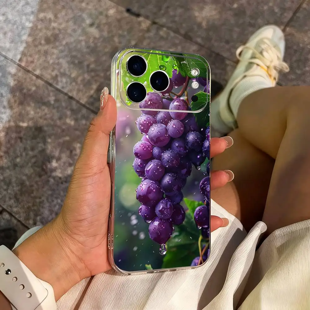 حافظة هاتف على شكل عنب أرجواني فواكه لهاتف آيفون 14,13,12,11,17,16,15,Pro,Max,Plus,X,XS,XR,SE,غطاء ناعم شفاف صغير #3