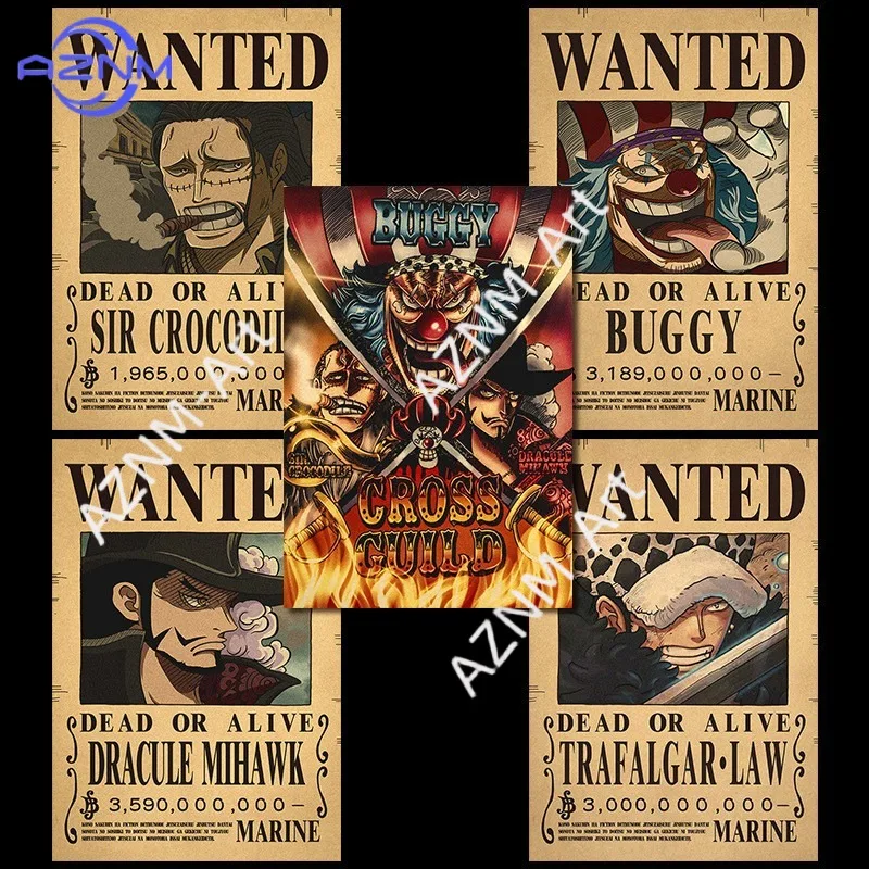 Póster de One Piece sin Bordes, Grupo Sombrero de Paja, Luffy, Papel Kraft Retro, Decoración de One Piece, Cuadro Colgante