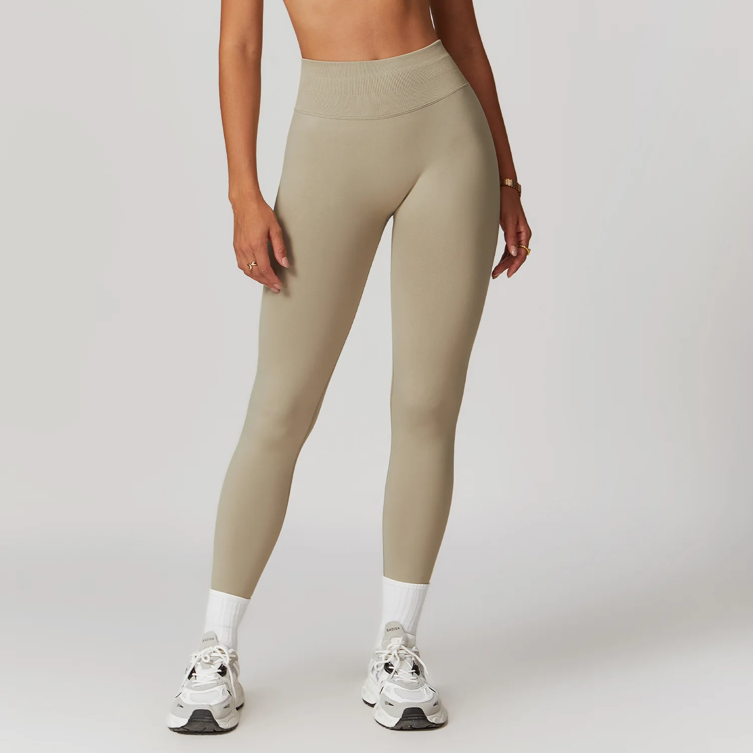 Mallas deportivas sin costuras para mujer, mallas deportivas de cintura alta con nervuras elásticas para Yoga, gimnasio, trotar, pantalones ajustados Push Up de secado rápido para mujer