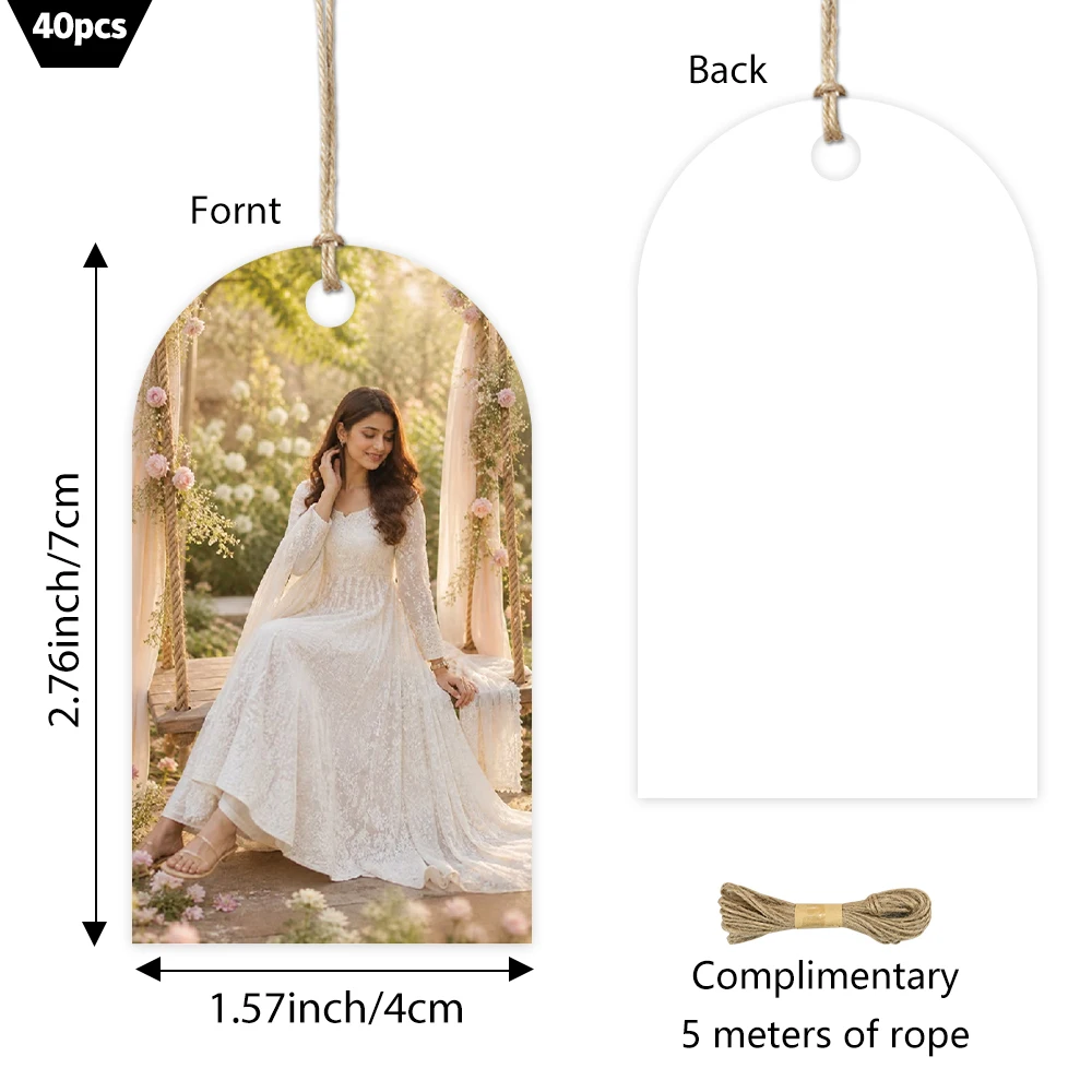 40pcs, Custom Image Tags, Personalized Arch Photo Gift Tags, Blank Back Labels with  Rope, Halloween Christmas Gift