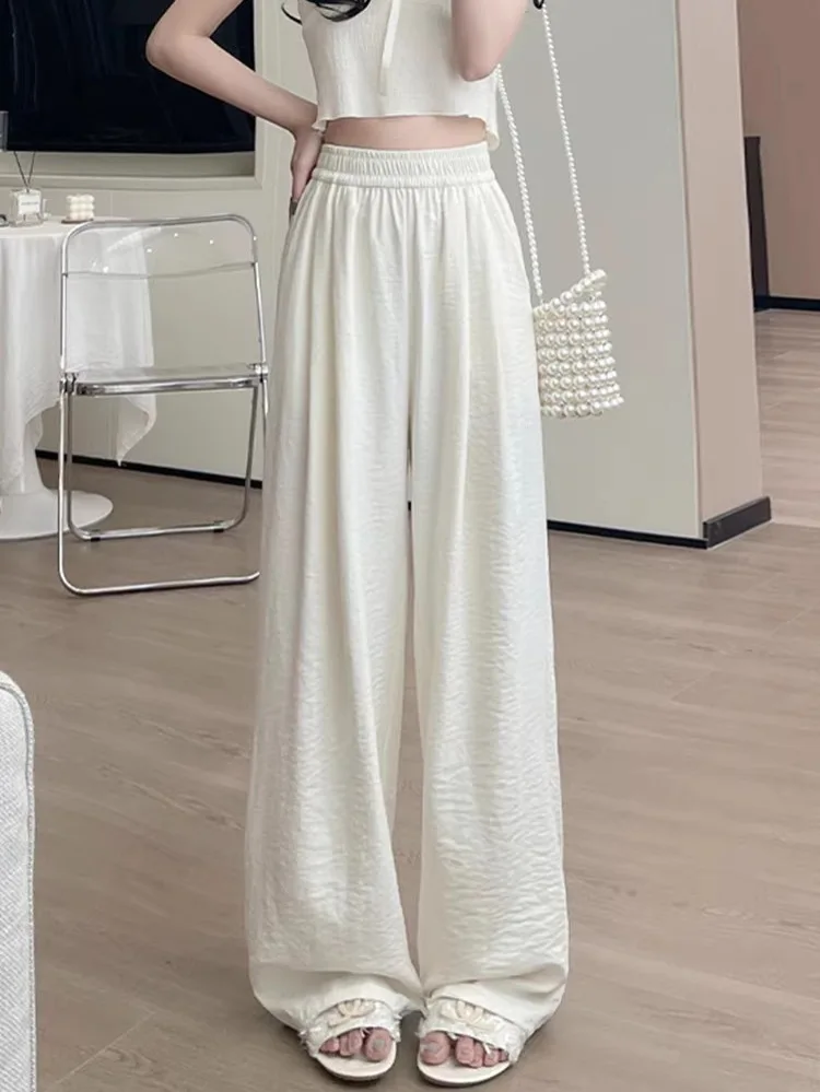 Ice Silk Milk Silk Yamamoto Pants for Women, Summer 2026 New Casual Petite Sports Pants, Lazy Style White Wide-Leg Pants