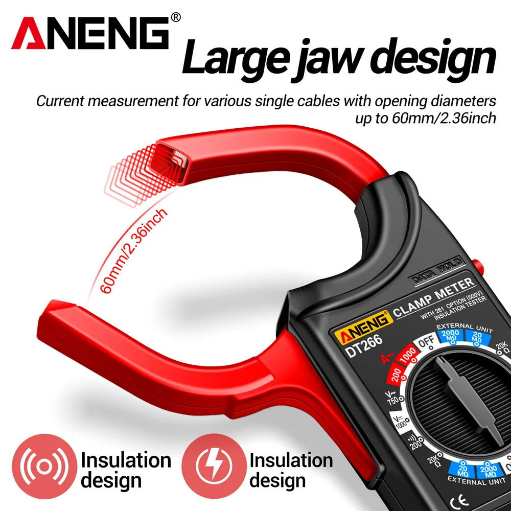 Clamp Meter Battery Voltage Tester Suits ANENG DT266 Multimeter 1000A AC Current Tester with BT138 Universal Capacity Test Tools