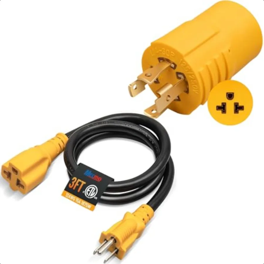 

3ft 15 Amp Household to 20 Amp AC Power Adapter Cable 12AWG [4 in 1] NEMA 515P NEMA L1430P to 515R 520R 615R 620R TBlade Adapto