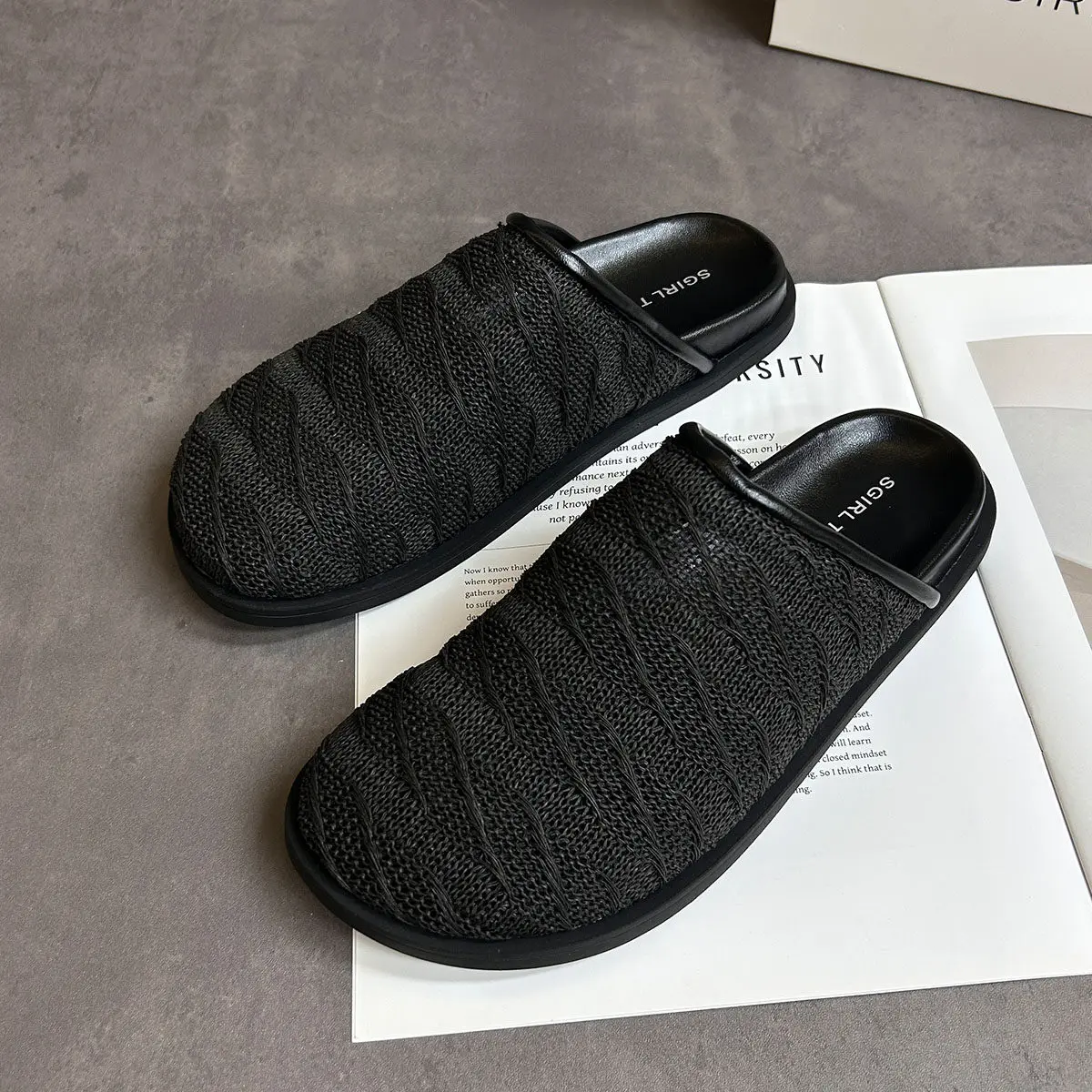 Lightweight Durable Woven Mule Slides Women Closed Toe Flat Breathable Non Slip Summer Outdoor Casual Summer Daily Street Slides