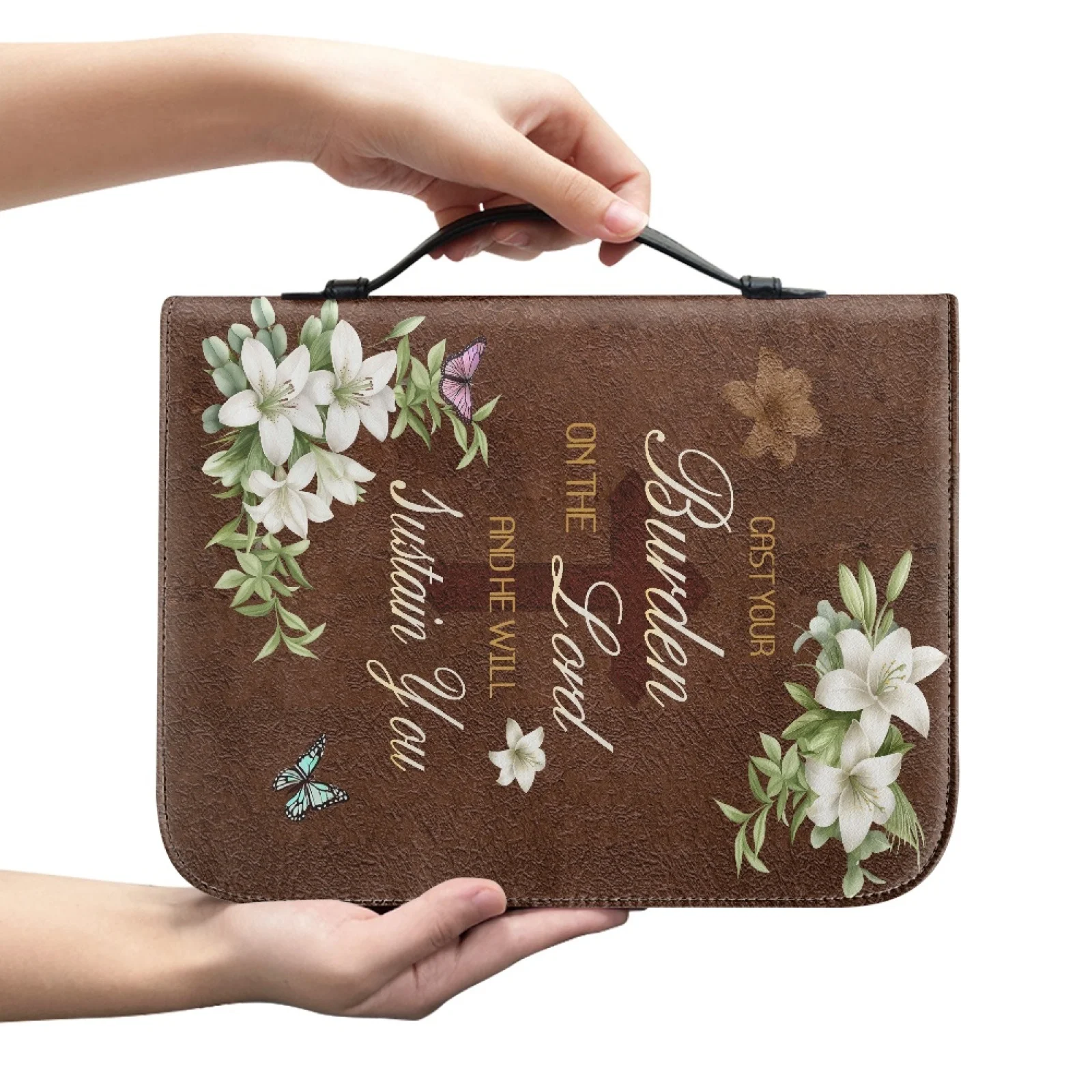 XIXIRIMIDO Lily Butterfly Scripture Print New Design Bible Cover PU Leather Portable Bible Protector for Bible Study