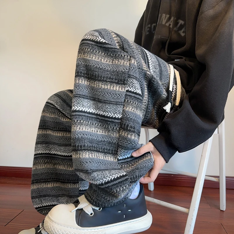 

2025 Newest Men Wide Leg Pants Autumn Fashion Casual Straight Loose Harajuku Vintage Woolen Sweatpants M-5XL