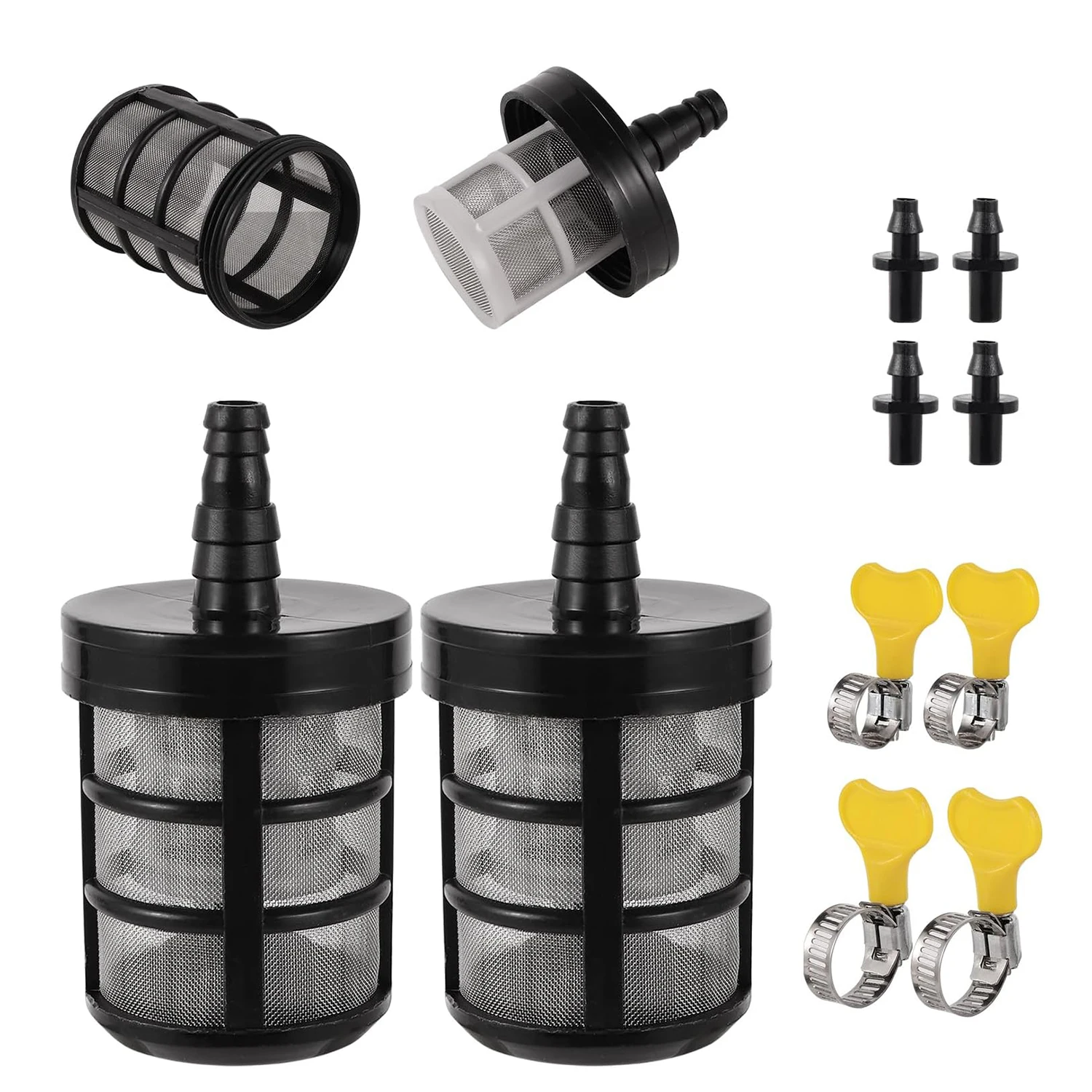 

Комплект фильтров для шланга, 2 шт., модернизированный двухслойный сетчатый фильтр для шланга с шифрованием из нержавеющей стали с крепежным зажимом, соединитель для трубы 1/4 дюйма