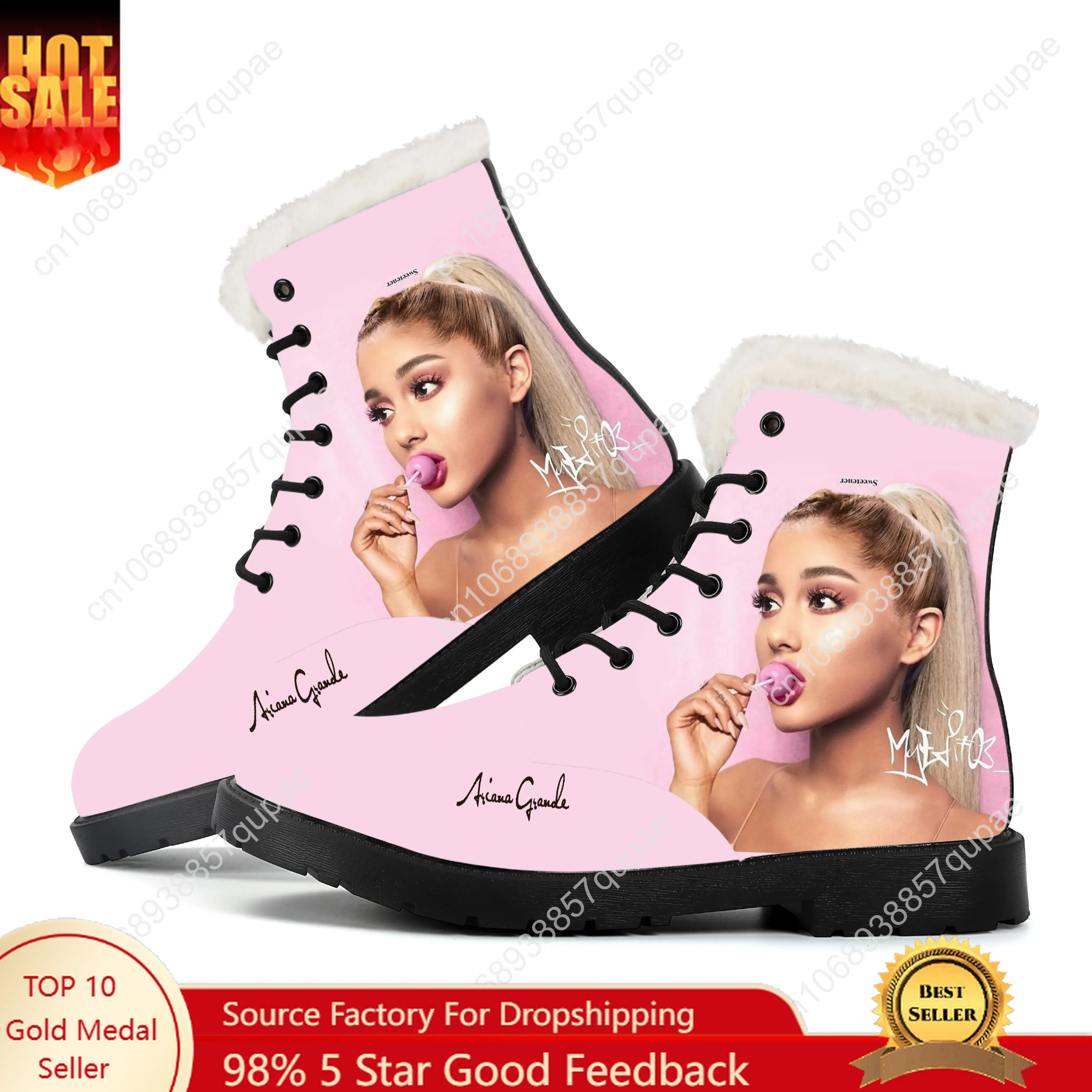 Ariana Grande Plush Boots American Singer Mens Womens Teenager Shoes Casual Boot Light Warm High Quality Couple Customize Shoe