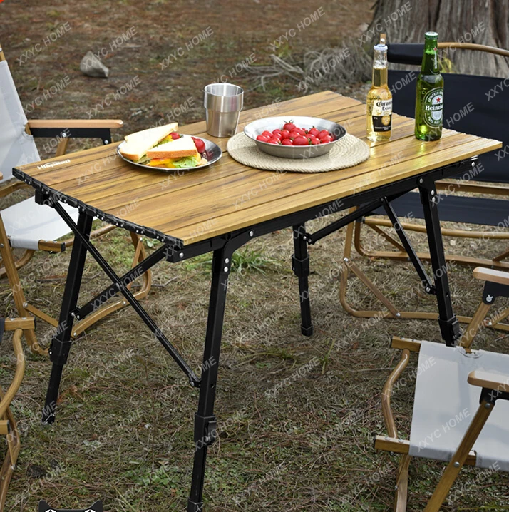 Outdoor retractable folding portable camping table and chairs picnic aluminum alloy egg roll table