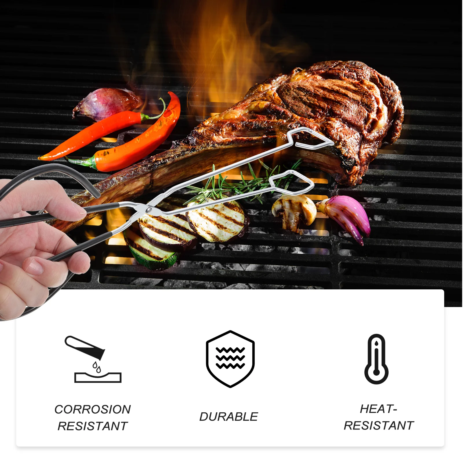 

2Pcs High-Quality Stainless Steel Food Tongs Kitchen Serving Clips for Steak Bbq Bread Long-Lasting Design Silver