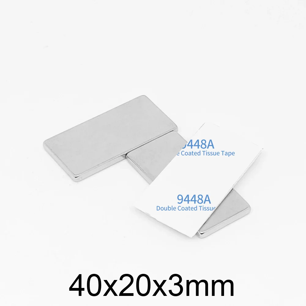 2/5/10/15/20PCS 40x20x3mm Block Search Magnet With 3M Self - Adhesive 40*20*3 Quadrate  Strong Neodymium Magnet 40x20x3