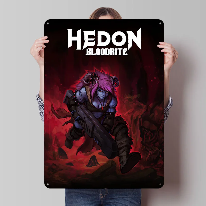 Hedon Bloodrite Spiel-Kunstwerk Blechposter Individualisierte Wandkunst Vintage Metallschilder Retro Blechplakette für Schreibtisch-Dekoration Haus und Garten