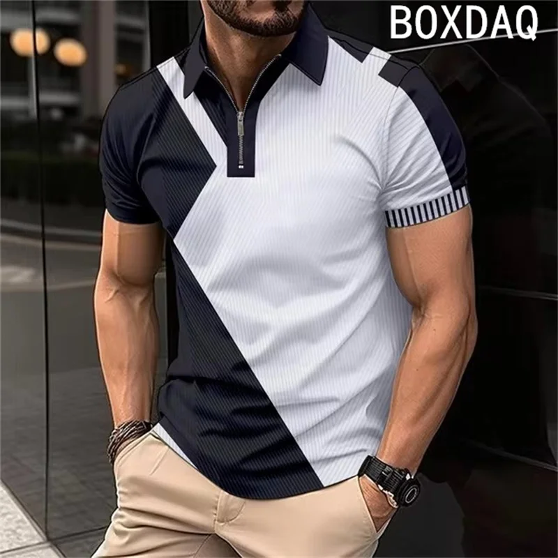 Men's Classic Short Sleeve Polo Shirt Fashion Colorful Geometric Patterns Splice Shirt Oversized 6XL Men Summer Sport Polo Shirt - Image 2