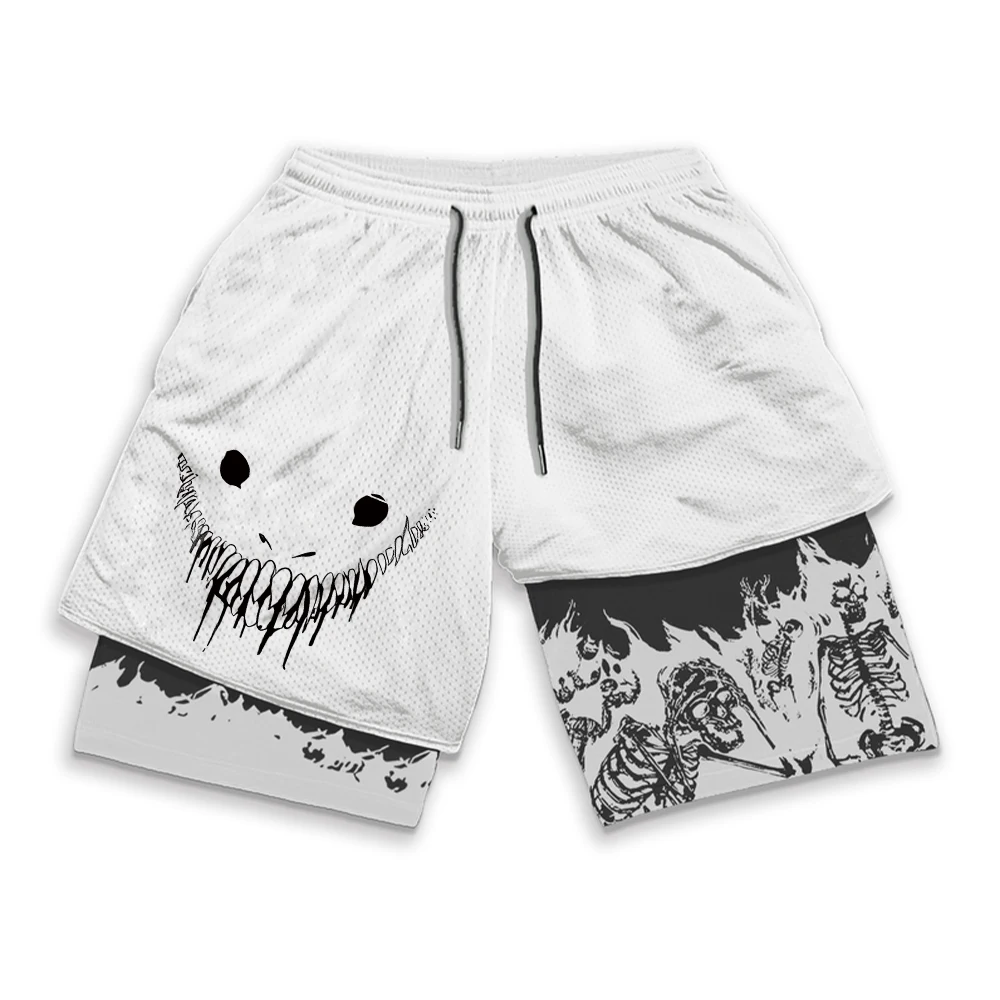 Anime Berserk Running Shorts Men Fitness Gym Training 2 in 1 Sports Shorts Quick Dry Workout Jogging Double Deck Summer