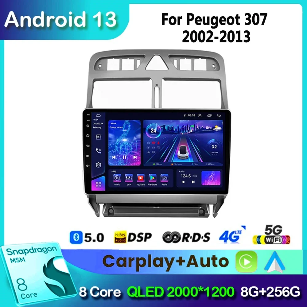

for Peugeot 307 307CC 307SW 2004-2013 Android 13 Car Radio Gps Navigation Player Multimedia Stereo WiFi Video 2din 2 DIN CarPlay