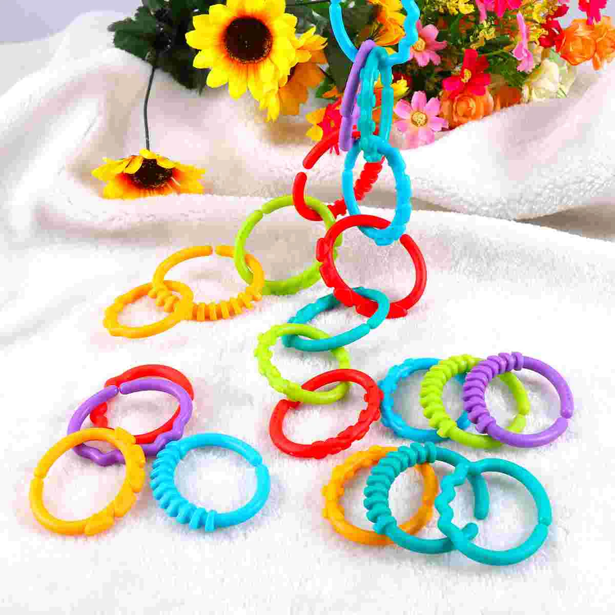 24pcs Baby Teether Rings Links Toys Links Rattle Strollers Car Seat Travel Toys for Baby Infant Newborn