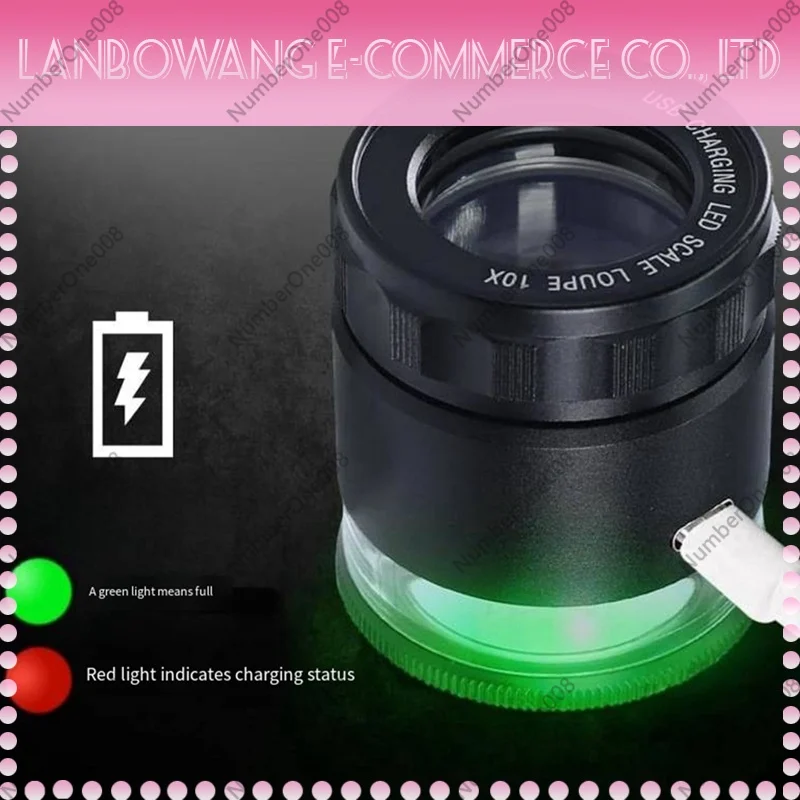 10X Illuminated Magnifier with Scale, USB Rechargeable 6 LED for Jewelry Coins 25-27mm