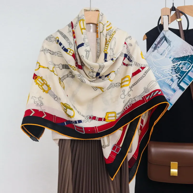 Winter Warm Shawls 135CM Silk Wool Scarf Hand-rolled Edge Scarves Square Big Bandanas Clothing Bag Accessories